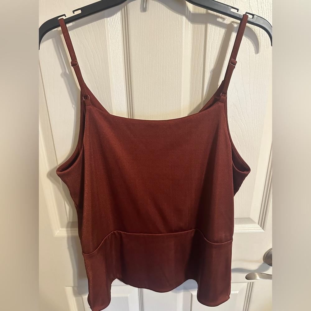 INC International Concepts V-Neck Spaghetti Strap Metallic Top, Burnt Orange, XL - Picture 5 of 5